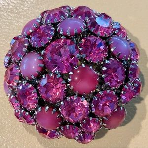 Warner Domed Pink Crystal & Frosted Pink Rhinestone Brooch
